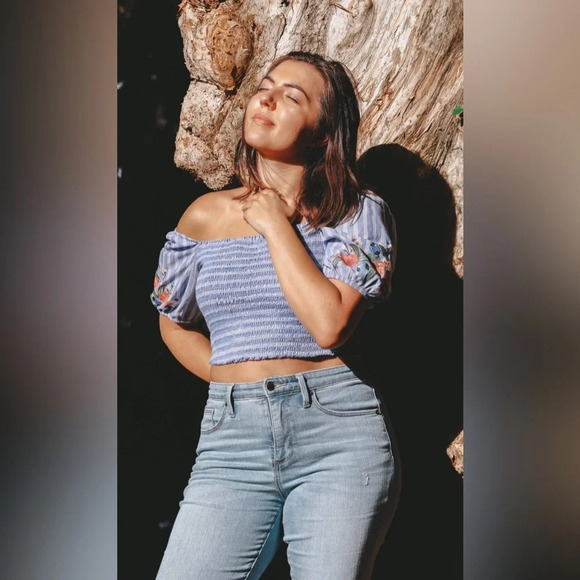 Embroidered Stripped Crop Top Size Large NWT - Picture 1 of 7